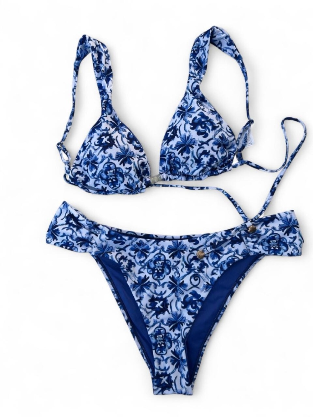 NWT String Bikini Cheeky Low Rise - Size XL - Blue White Print - Charm / Beaded